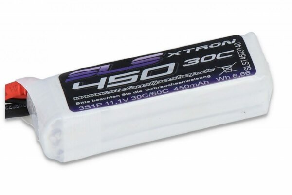 SLS LiPo battery XTRON, 3S/450mAh, 11.1V, 30C/60C, 64x16x19mm, 40g (narrow design)